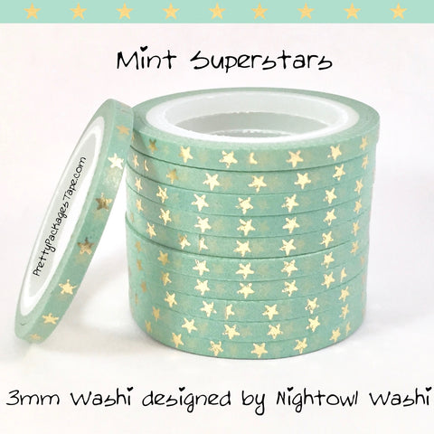 Mint Superstars Foil 3mm Skinny Washi