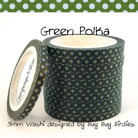 Green Polka 3mm Skinny Washi