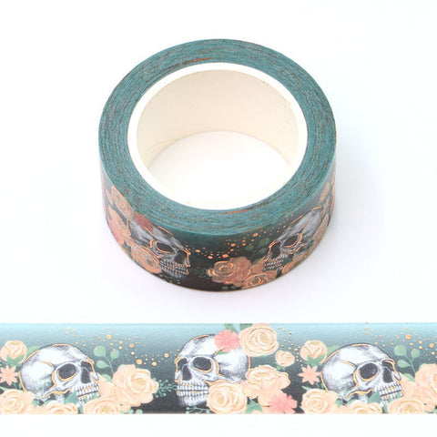 Skulls and Roses With Foil Accents Wide Washi Tape
