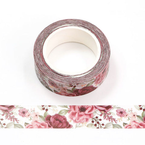 Large Pink Flowers with Rose Gold Bows Washi Tape