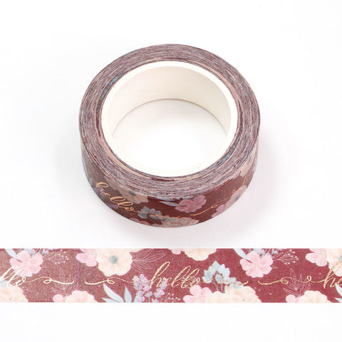 Maroon Floral with Gold Hello Washi Tape