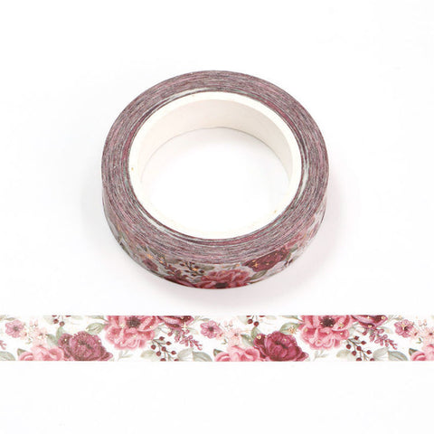 Purple Floral with Rose Gold Twinkle Stars Skinny Washi Tape