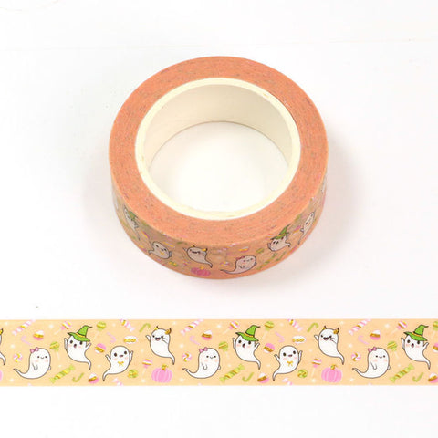 Pink with Ghosts and Gold Accents Washi Tape