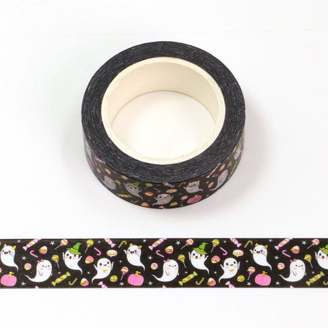 Black with Ghosts and Gold Accents Washi Tape