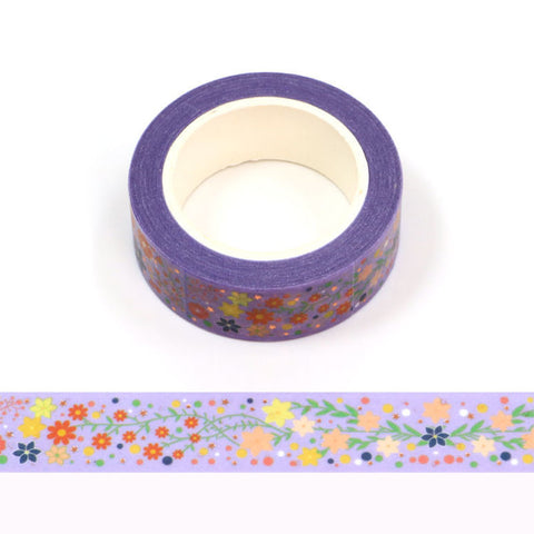 Purple with Flowers and Foil Stars Washi Tape