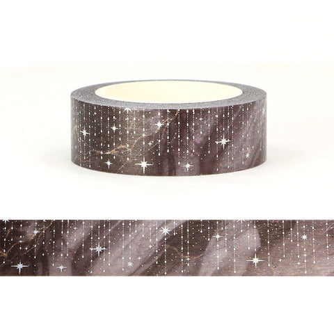 Dark Brown Galaxy with Silver Falling Stars Washi Tape