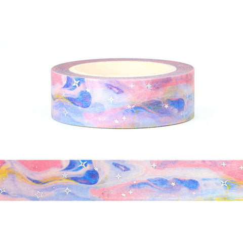 Pink and Blue With Silver Twinkle Stars Washi Tape