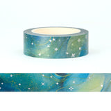 Green Galaxy with Silver Twinkle Stars Washi Tape