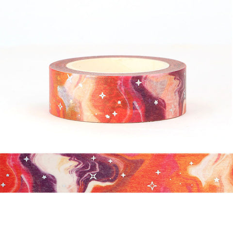 Orange and Purple Galaxy with Silver Twinkle Stars Washi Tape