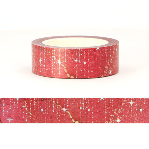 Dark Red Galaxy with Silver Falling Stars Washi Tape