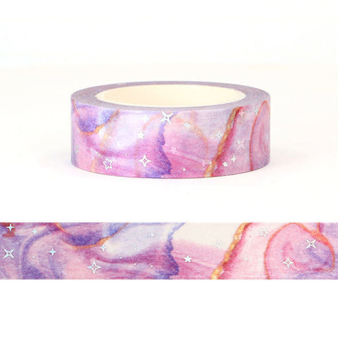 Purple With Silver Twinkle Stars Washi Tape