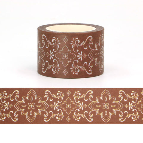 Brown with Floral Pattern  Wide Washi Tape