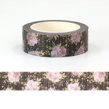 Black with Roses and Falling Stars Washi Tape