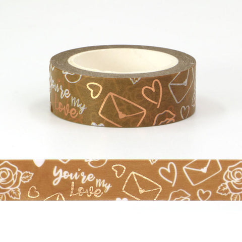 Brown with Letters and Foil Accents Washi Tape