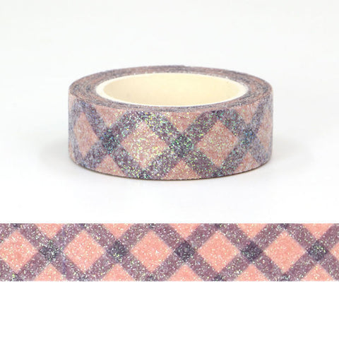 Pink and Purple Plaid Sparkle Washi Tape