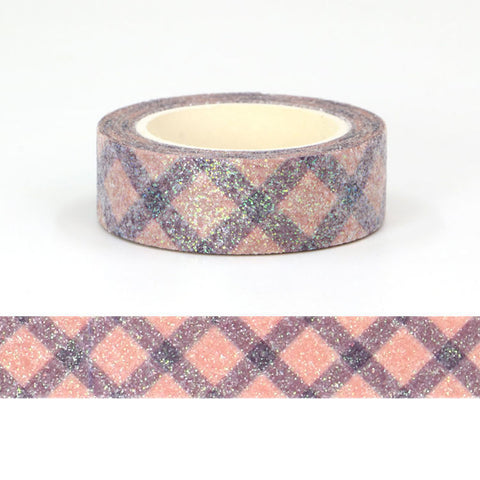 Pink and Purple Plaid Glitter Washi Tape