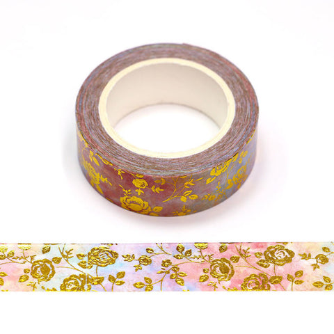 Watercolor with Gold Foil Roses Washi Tape