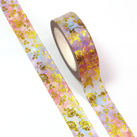 Watercolor with Gold Foil Roses Washi Tape – Pretty Packages