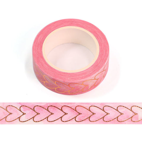 Gold Hearts on Pink Marble Washi Tape