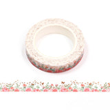 Pink Roses with Gold Butterflies Skinny Washi Tape