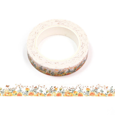 Yellow Roses with Gold Butterflies Skinny Washi Tape