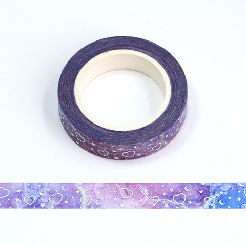 Silver Hearts and Stars Skinny Washi Tape