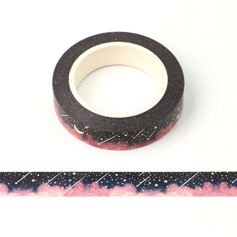 Pink Clouds and Foil Stars Skinny Washi Tape