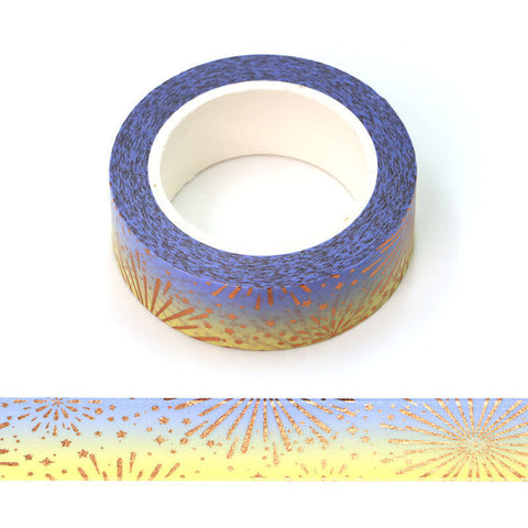 Blue and Yellow with Foil Fireworks Washi Tape