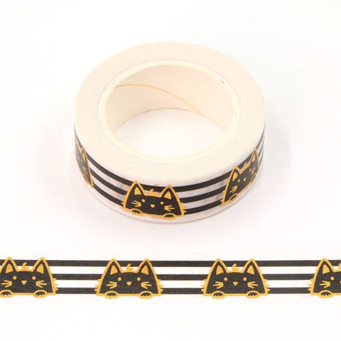 Gold Kitties and Stripes Washi Tape