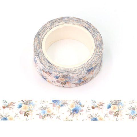Blue Flowers with Foil Accents Washi Tape