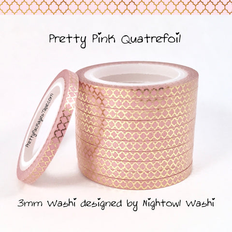 Pretty Pink Quatrefoil Foil 3mm Skinny Washi