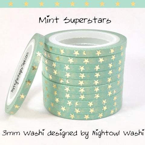 Mint Superstars Foil 3mm Skinny Washi