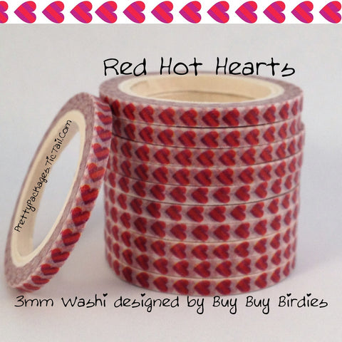 Red Hot Hearts 3mm Skinny Washi