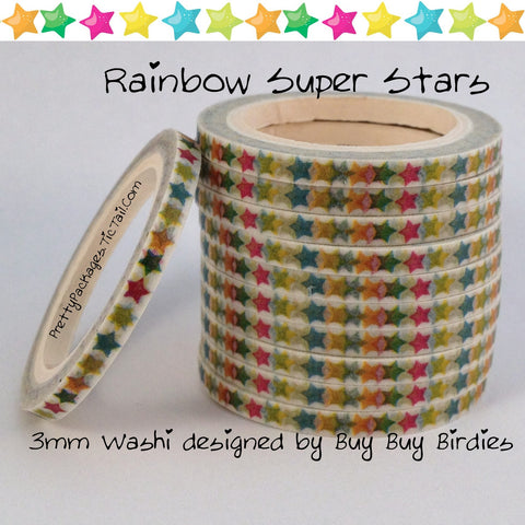 Rainbow Super Stars 3mm Skinny Washi