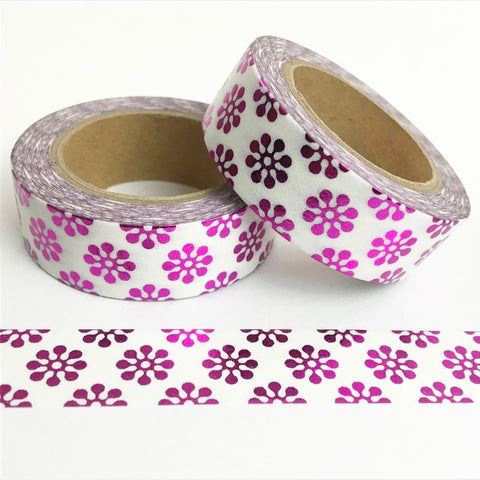 Fuschia Foil Flowers Washi Tape