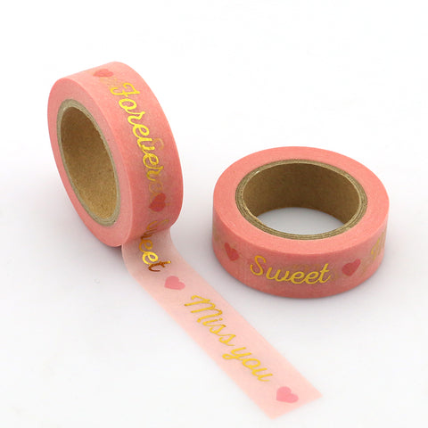 Sweet Gold Sayings and Pink Hearts Washi Tape