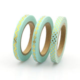 Mint with Gold Foil Skinny Washi Tape Set of Three