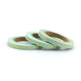 Mint with Gold Foil Skinny Washi Tape Set of Three