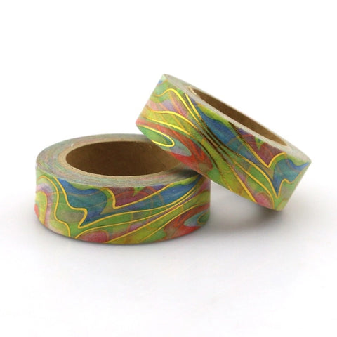 Rainbow Marble with Gold Foil Accents Washi Tape