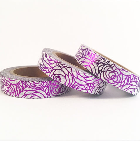 Purple Foil Roses Skinny Washi Tape